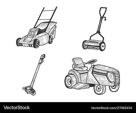 Lawn Mower Grass Cutter Set Sketch Royalty Free Vector Image