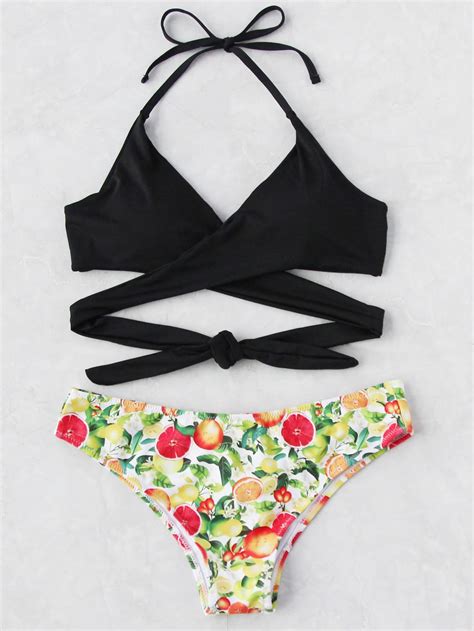 Cross Wrap Mix And Match Halter Bikini Set SheIn Sheinside