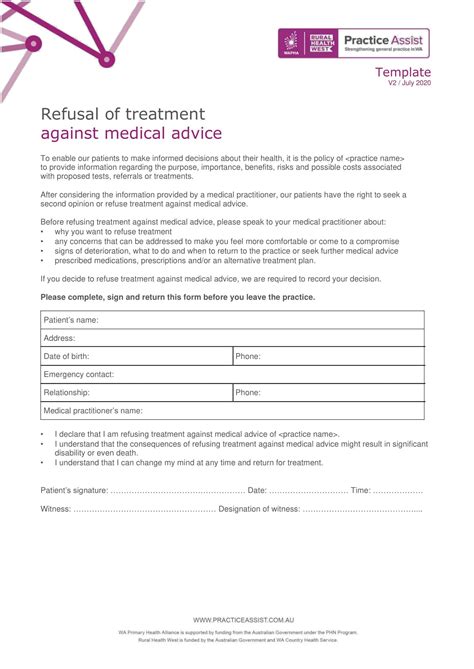 Free Printable Against Medical Advice Form Templates Pdf