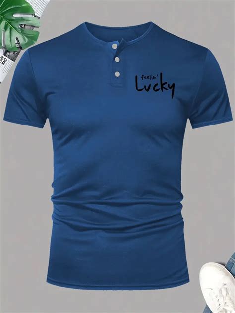 Plus Size Mens Lucky Graphic Print Henley Shirt Summer Temu New