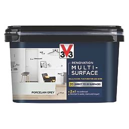 V33 2Ltr Porcelain Grey Satin Acrylic Multi Surface Paint - Screwfix