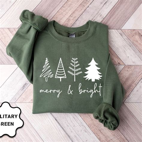 Merry Bright Christmas Trees Sweatshirt Christmas Etsy