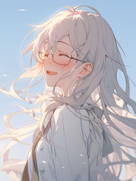 Premium Ai Image Anime Girl With Glasses And A Tie Looking Up At The Sky Generative Ai