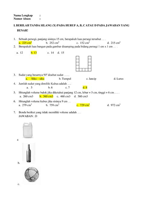 Soal Matematika Abcd Nama Lengkap Nomor Absen I BERILAH TANDA