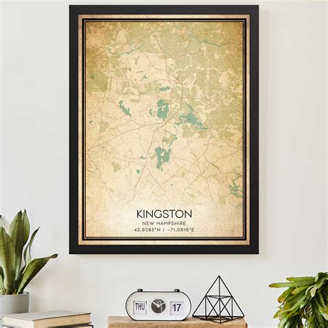 Vintage Kingston New Hampshire Map Poster Modern Home Decor Wall Art