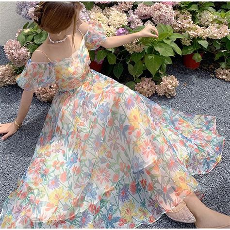 2023 Summer Elegant Floral Print Girls Party Dresses For Women Sweet ...