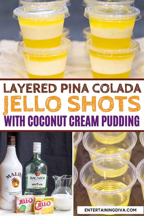 Layered Pina Colada Jello Shots With Coconut Cream Pudding Party