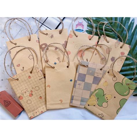 Túi giấy mini vintage kraft họa tiết giáng sinh Noel có quai xinh xắn