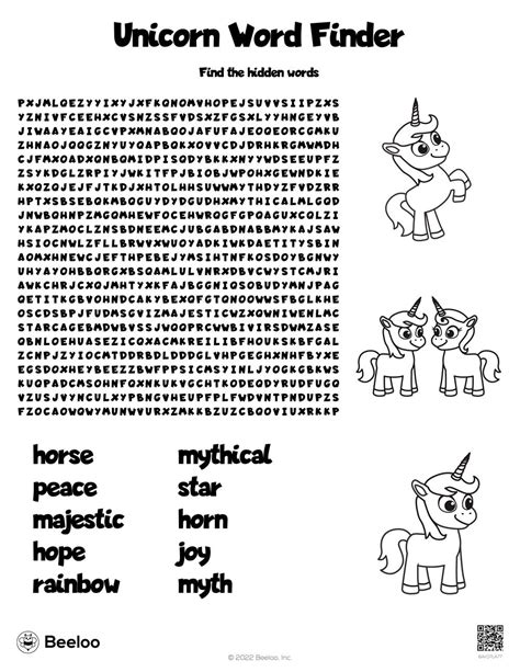 Unicorn Themed Word Searches Beeloo Printable Crafts And Activities