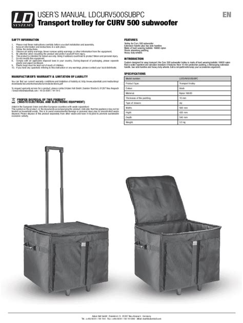 Ausfüllbar Online Transport trolley for CURV 500 subwoofer Fax Email