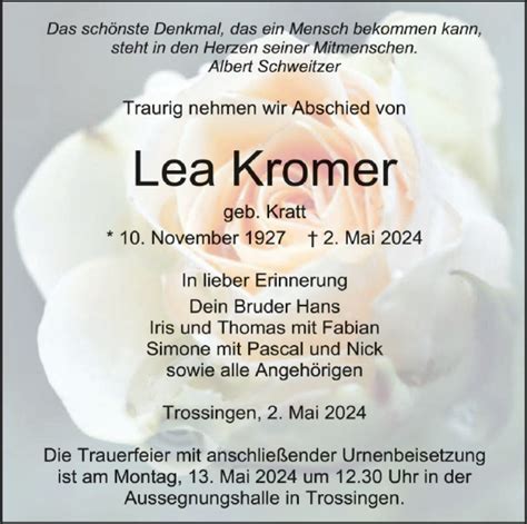 Traueranzeigen Von Lea Kromer Schwaebische De Trauerportal