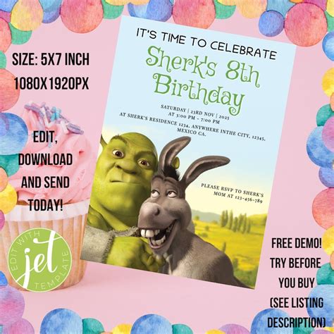 Editable Shrek Birthday Invitation Shrek Themed Party Invite Etsy