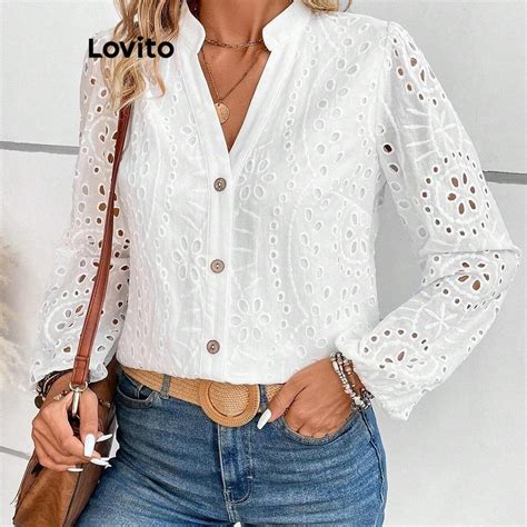 Lovito Blusa Casual Recorte Liso Para Mulheres Lnl Shopee Brasil