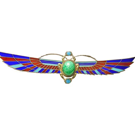 Egyptian Revival Enamel Winged Scarab Pin From Lantiques On Ruby Lane