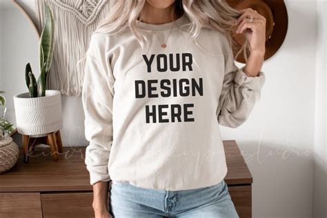 Sand 18000 Gildan Sweatshirt Mockup 1856725