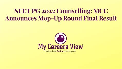 Neet Pg Counselling Mcc Announces Mop Up Round Final Result My