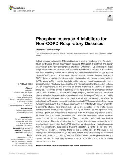 Pdf Phosphodiesterase 4 Inhibitors For Non Copd Respiratory Diseases