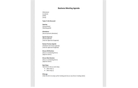 Business Meeting Agenda Template Meeting Agenda Staff Meeting Agenda