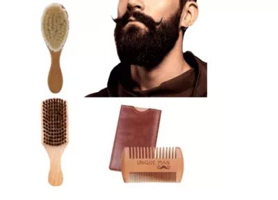 Cepillo Barba Cerdas Suaves Pelo Jabali Peine En Madera Kit LOMDEM