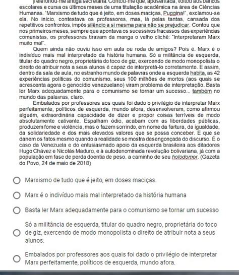 Leia O Texto A Seguir E Assinale A Alternativa Na Qual NÃo Se Percebe