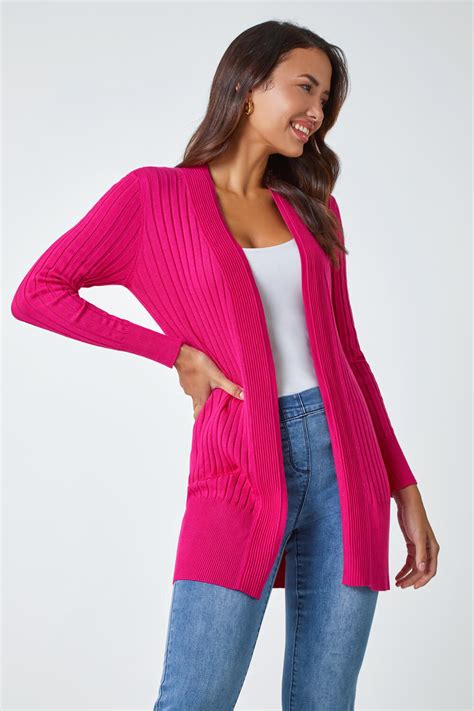 Cerise Longline Stretch Ribbed Cardigan Roman Uk