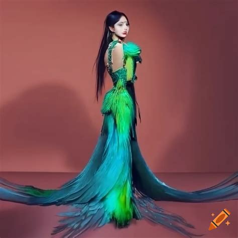 Twice tzuyu in resplendent quetzal bird met gala outfit on Craiyon