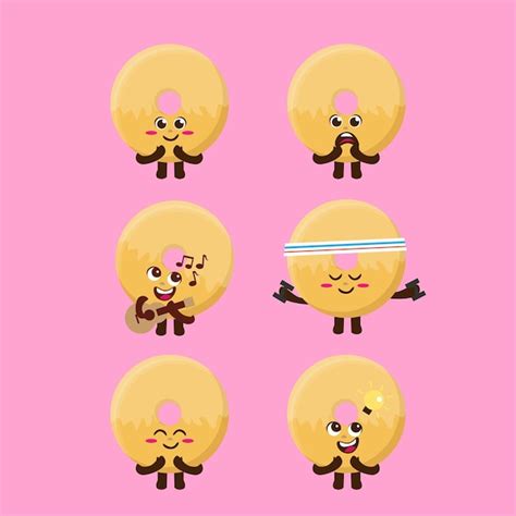 Premium Vector Flat Kawaii Cute Glazed Donut Mascot Character