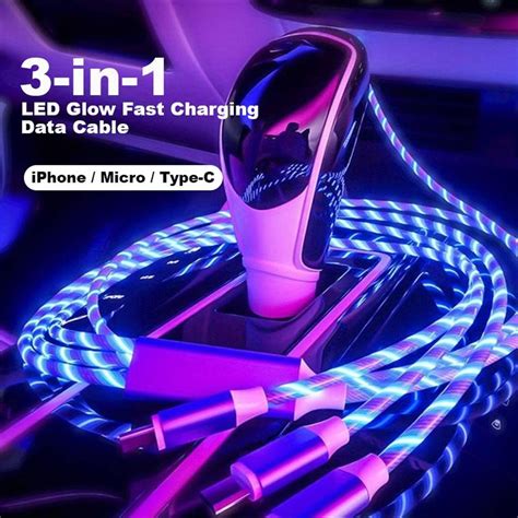 Jual Kabel Charger Kabel Data LED 3IN1 Tipe C Micro Lightning Fast