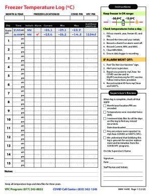 Fillable Online Imm C Freezer Temperature Log Celsius Vfc Covid