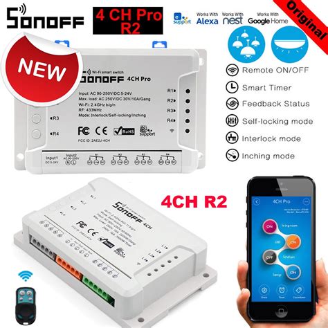 Sonoff 4CH Pro R2 Smart Wifi Light Switch 4 Gang 3 Working Modes