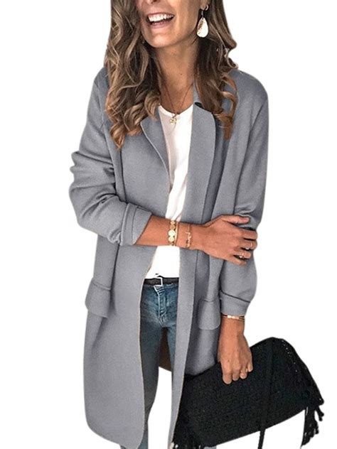 Open Front Long Blazer For Women Casual Relax Fit Office Cardigan Jacket Blazers Ol Elegant Thin