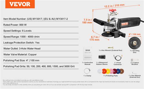 VEVOR Wet Stone Polisher 4 Inch Electric Granite Polisher With 6 Speed