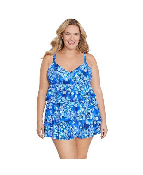 Shapesolver By Penbrooke Plus Size Shapesolver Triple Tier Swim Dress