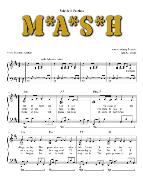 Theme From Mash Sheet Music For Piano Solo