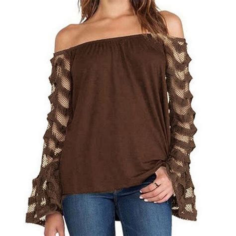 Plus Size Women Off Shoulder Tops Loose Casual Shirt Long Sleeve T