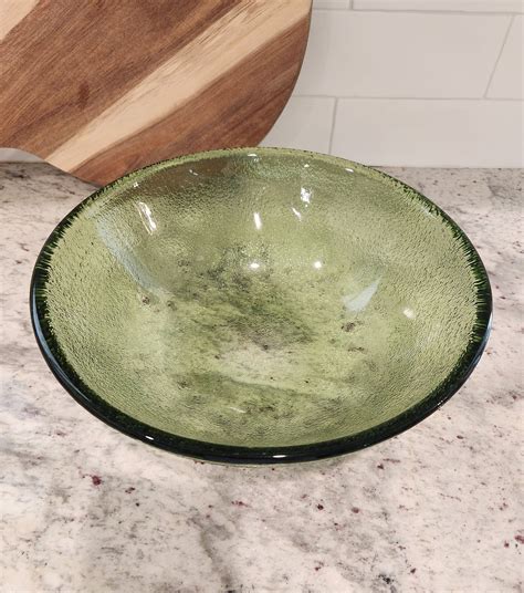 Vintage Green Glass Fruit Bowl Empoli Style Serving Bowl Unique Kitchen Decor Display Bowl For