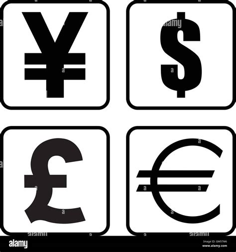 Yen Yuan Dollar Pound And Euro Currency Symbol Set Square Money