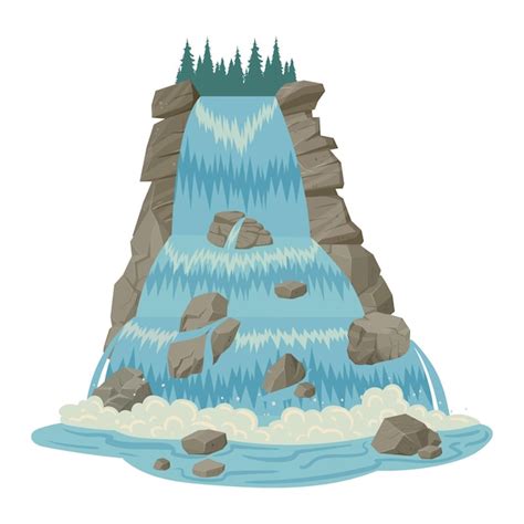 Premium Vector Cartoon Water Cascade Streaming Waterfall Wild Nature