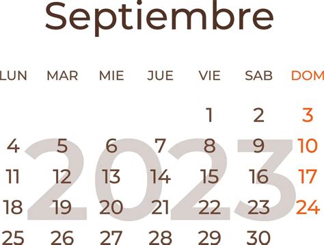 Calendario Mes Septiembre En Espa Ol Vector En Vecteezy