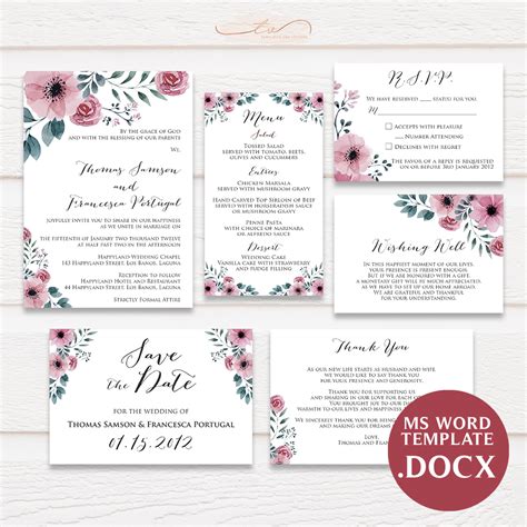 Pink Floral Watercolor Wedding Invitation Template Microsoft Word