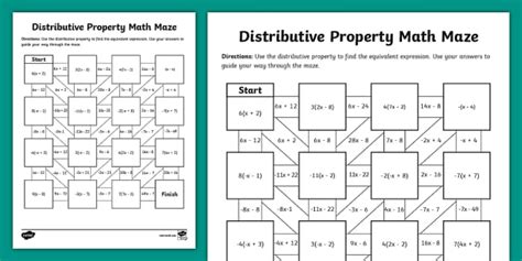 Sixth Grade Distributive Property Math Maze Worksheet