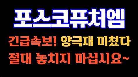 포스코퓨처엠 긴급속보 양극재 미쳤다 절대 놓치지 마십시요 포스코퓨처엠주가 포스코퓨처엠주가전망 포스코퓨처엠전망