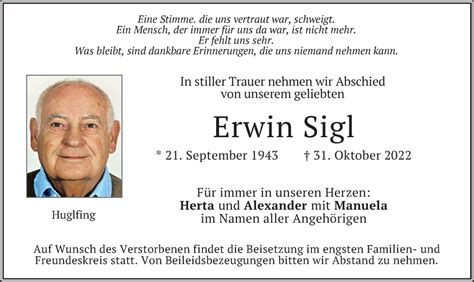 Traueranzeigen Von Erwin Sigl Trauer Merkur De