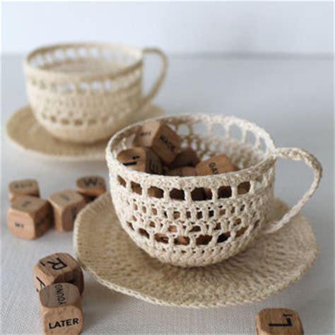 Crochet Tea Cup Sculpture Art Cream from creativecarmelina on