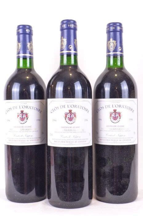 Lot de 3 bouteilles saint émilion clos de l oratoire grand cru classé