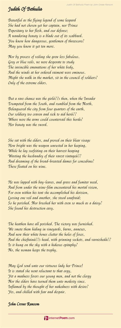 Judith Of Bethulia Poem by John Crowe Ransom