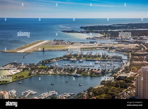 Aerial view of downtown St. Petersburg, Florida. Airport in St ...