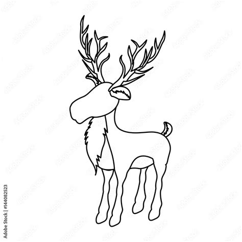 monochrome contour of reindeer with big horns vector illustration Stock Vector | Adobe Stock