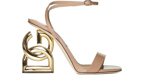 Dolce And Gabbana Dg Heel Patent Leather Sandals In White Lyst