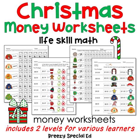 Christmas Life Skill Money Math Budget Worksheets For Special Educat Breezy Special Ed